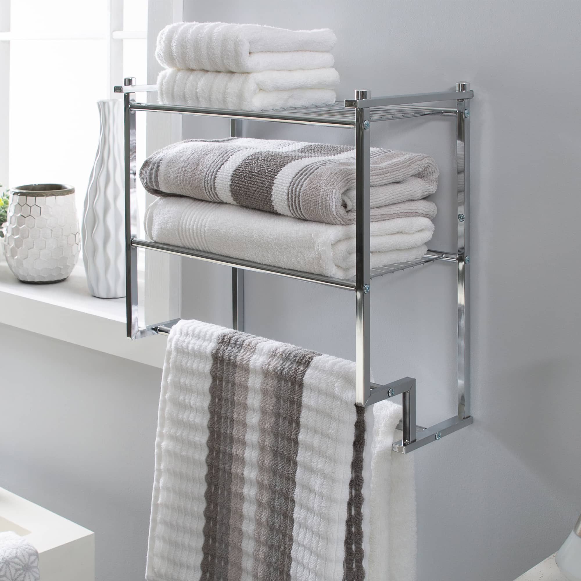 Organize It All 2-Tier Wall Mounted Shelf & Towel Rack